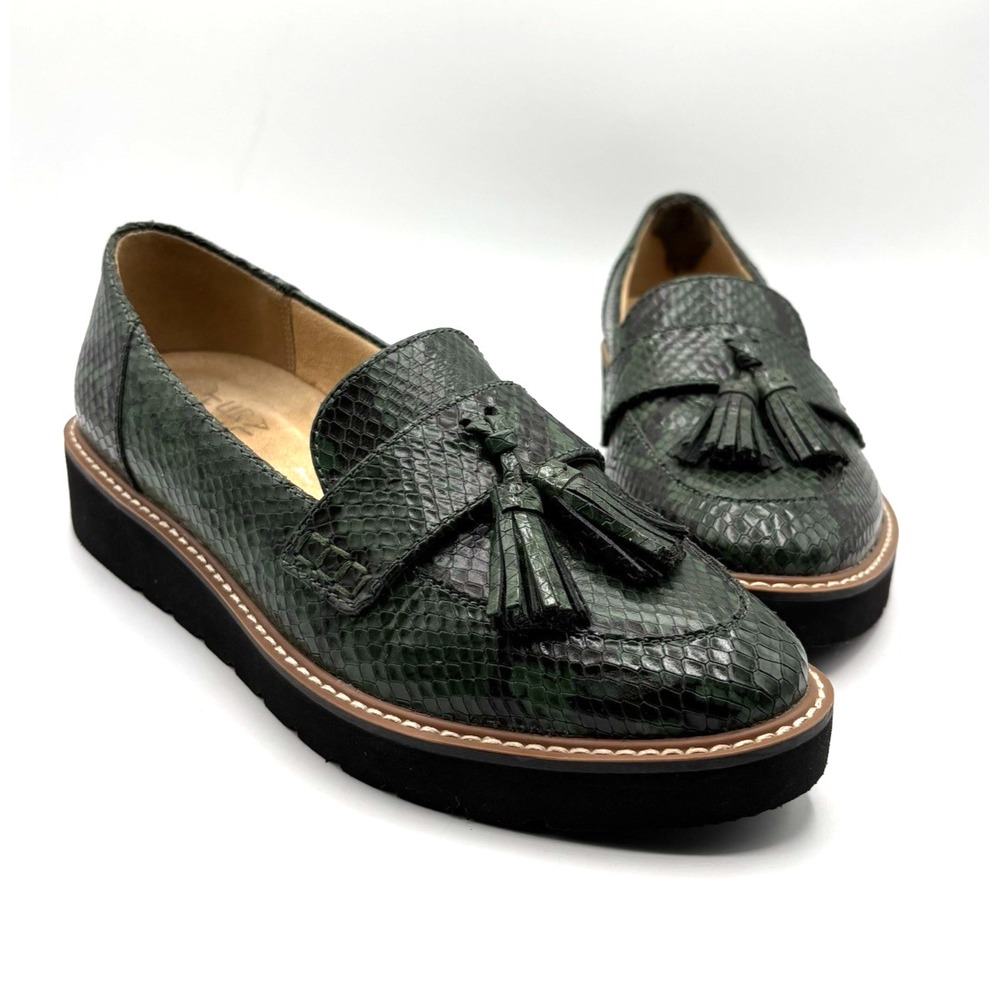 NATURALIZER August Loafer Women's Size 7 Green Leather Snakeskin Print Slip-On